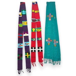 Set of 3 Handwoven Liturgical Stoles Guatemala Cotton Clergy Vestments Crosses